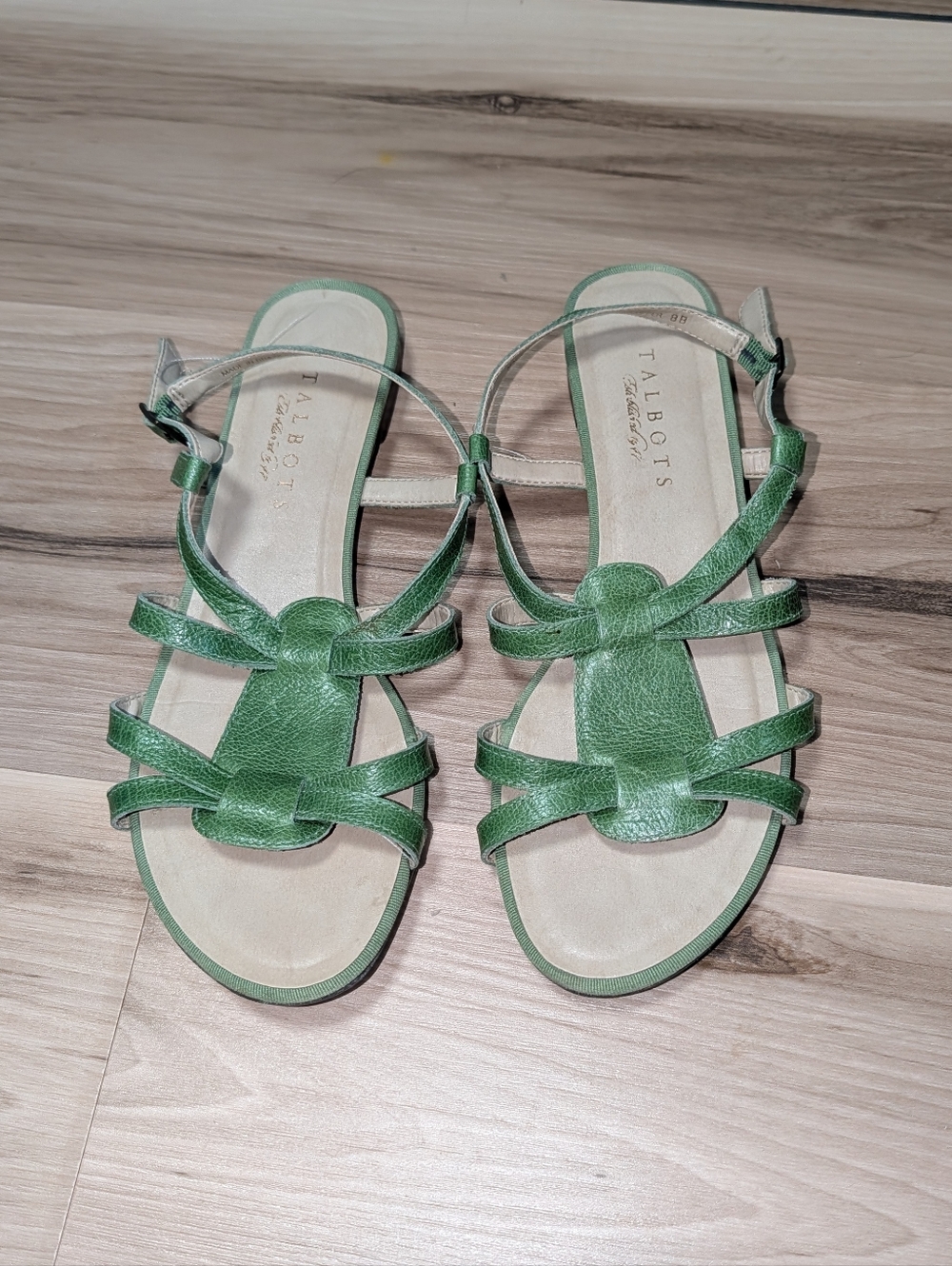 8B Talbots Green Leather Strappy Sandals